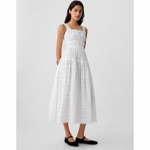 Gap x Doen White Smocked Eyelet Midi Dress